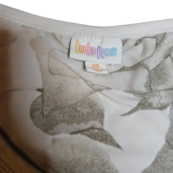 LuLaRoe Riley Midi Dress Size XS White Brown Floral - Picture 5 of 7